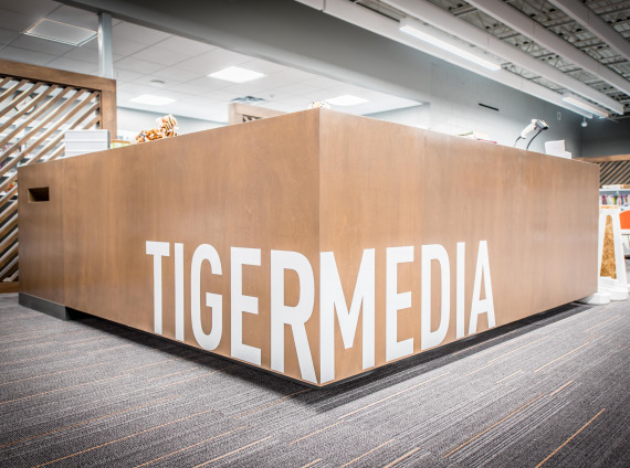Red Oak Schools - School Library Front Desk with Tiger Media decal