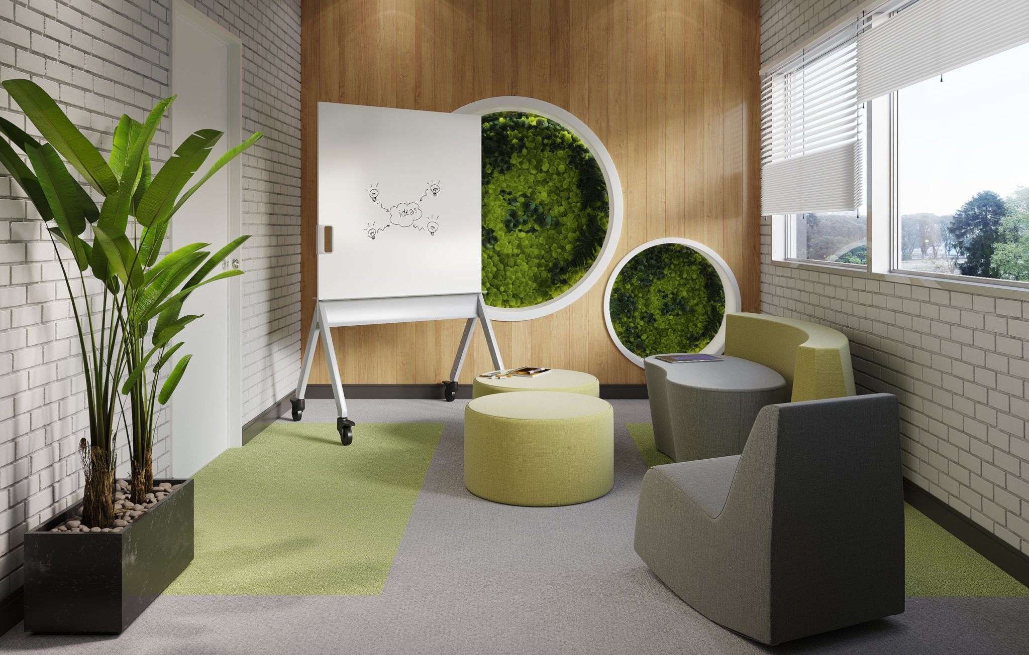 An image of a small Calm Room in a school with chairs and a whiteboard